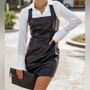 Chic Black Faux Leather Mini Dress